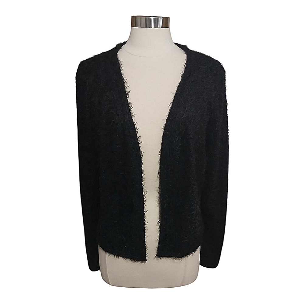 Aqua | Black Eyelash Knit Open Front Cardigan Sweater Size XXL